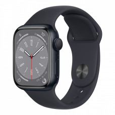 Apple Watch Series 8, 45 мм корпус из алюминия цвета «тёмная ночь», спортивный ремешок «тёмная ночь» фото