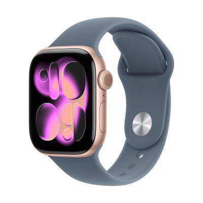 Apple Watch Series 11, 42 мм корпус из алюминия цвета «Rose Gold», ремешок Sport Band цвета «Anchor Blue»