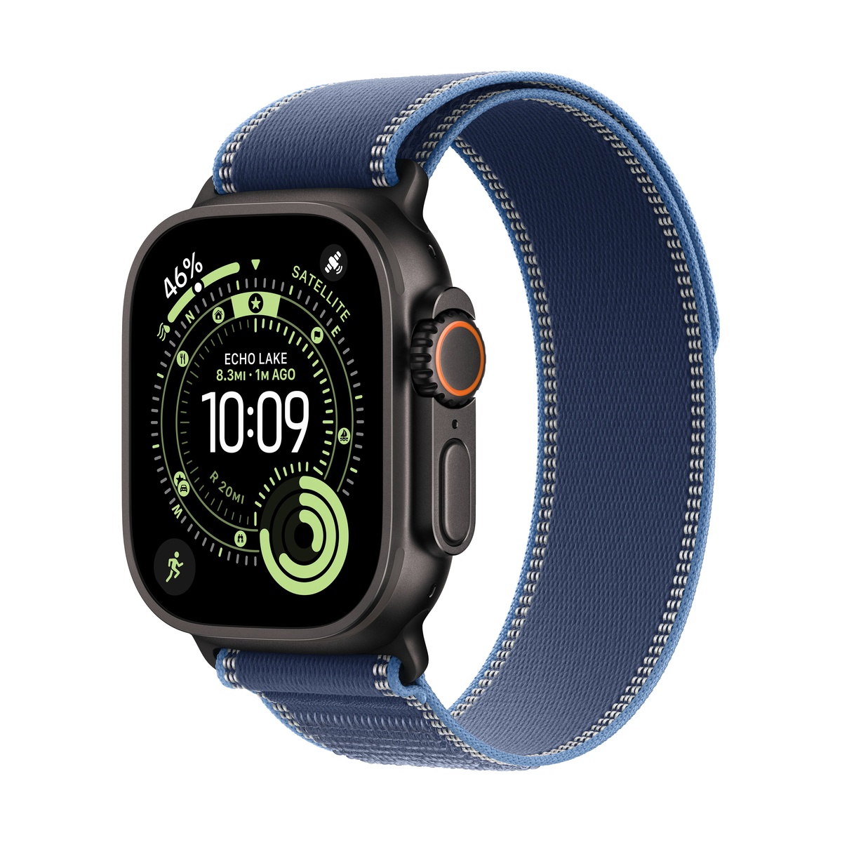 Apple Watch Ultra 3 (2025), 49 мм корпус из титана цвета «Black», ремешок Trail Loop размера M/L цвета «Blue/Bright Blue»