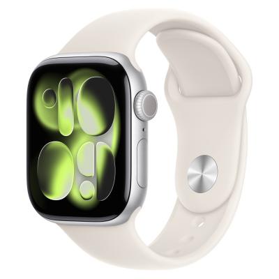 Apple Watch Series 11, 42 мм корпус из алюминия цвета «Silver», ремешок Sport Band цвета «Starlight»