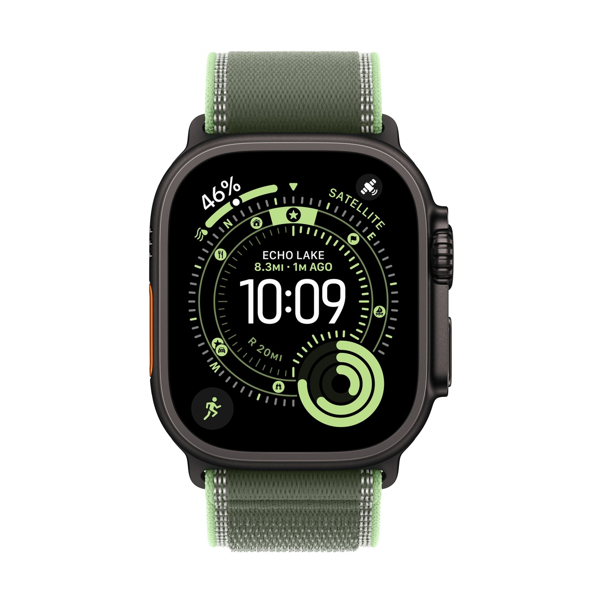 Apple Watch Ultra 3 (2025), 49 мм корпус из титана цвета «Black», ремешок Trail Loop размера M/L цвета «Green/Neon»