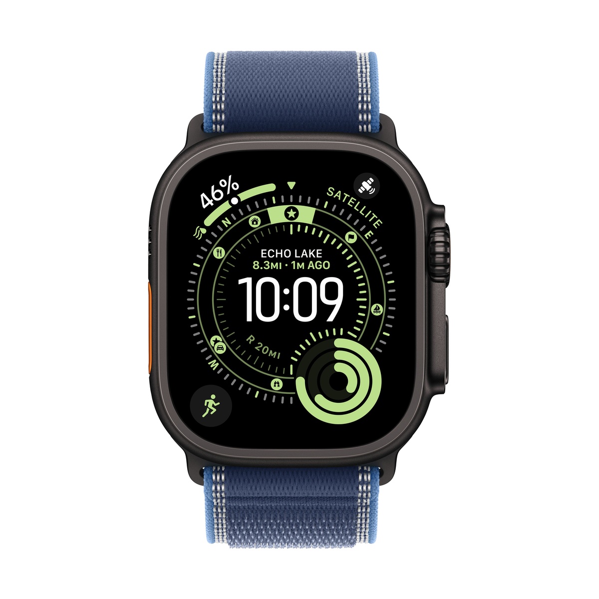 Apple Watch Ultra 3 (2025), 49 мм корпус из титана цвета «Black», ремешок Trail Loop размера M/L цвета «Blue/Bright Blue»