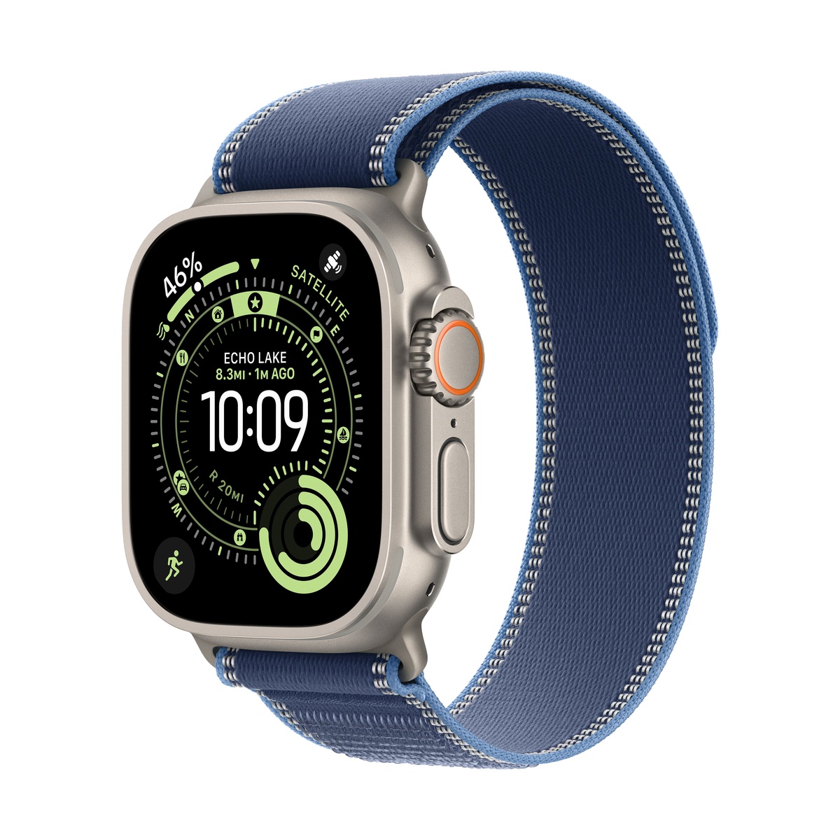 Apple Watch Ultra 3 (2025), 49 мм корпус из титана цвета «Natural», ремешок Trail Loop размера S/M цвета «Blue/Bright Blue»