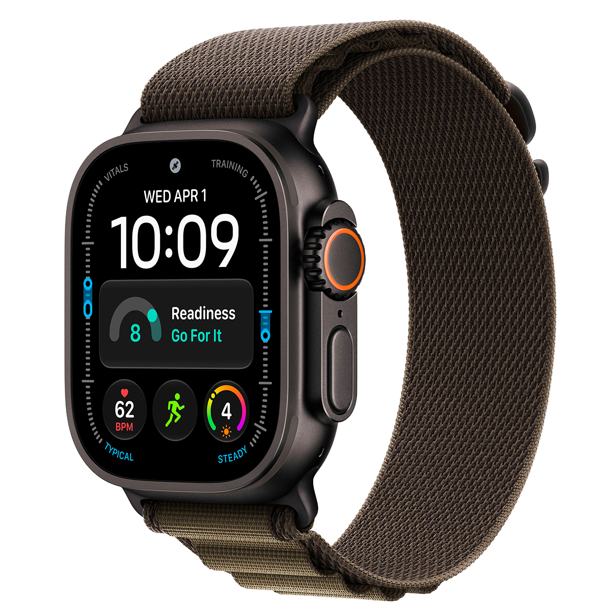 Apple Watch Ultra 4, 49 мм корпус из титана цвета «Black», ремешок Alpine Loop цвета «Dark Olive» размера L