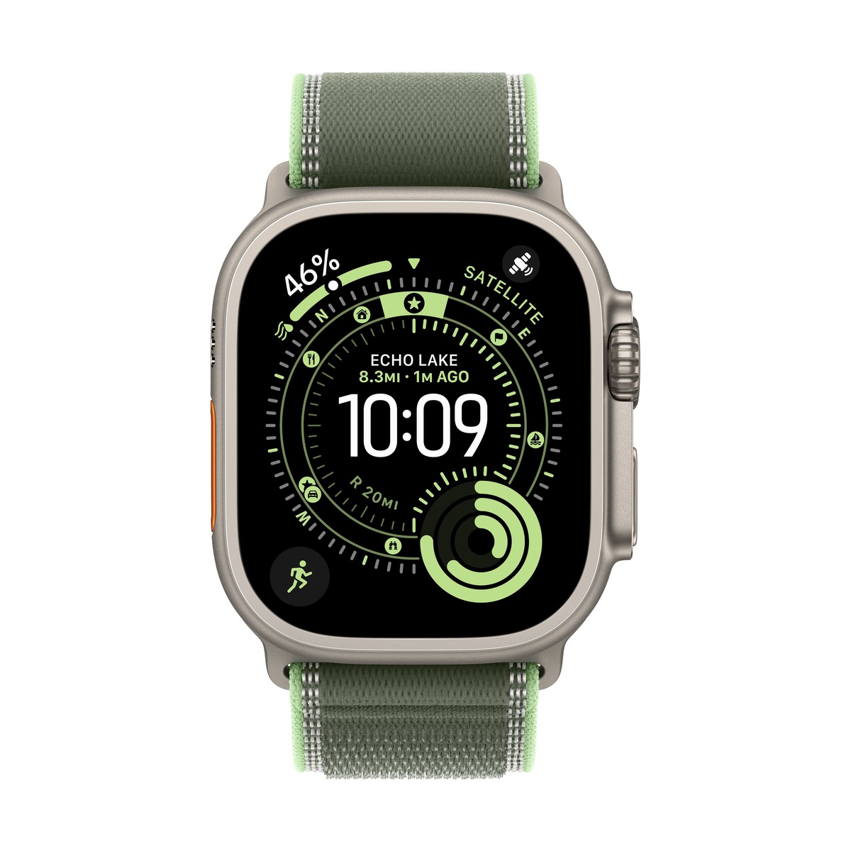 Apple Watch Ultra 3 (2025), 49 мм корпус из титана цвета «Natural», ремешок Trail Loop размера M/L цвета «Green/Neon»